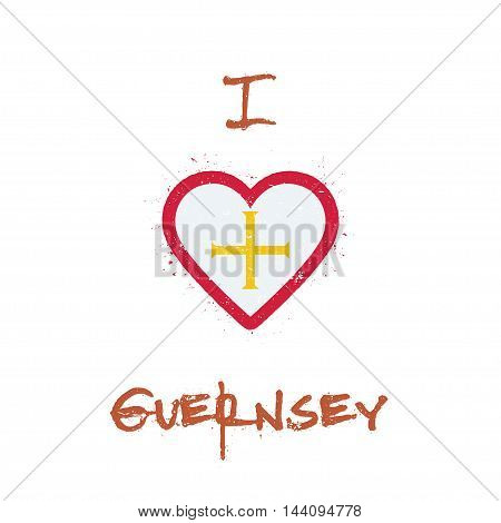 I Love Guernsey T-shirt Design. Channel Islander Flag In The Shape Of Heart On White Background. Gru