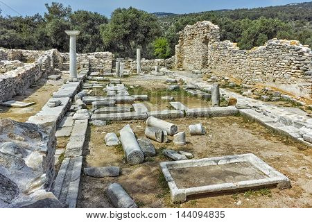 Panoramic view of  ancient church in Archaeological site of Aliki, Thassos island,  East Macedonia and Thrace, Greece