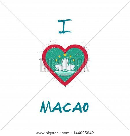 I Love Macao T-shirt Design. Chinese Flag In The Shape Of Heart On White Background. Grunge Vector I
