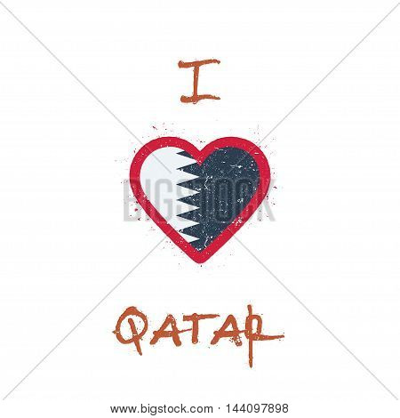 I Love Qatar T-shirt Design. Qatari Flag In The Shape Of Heart On White Background. Grunge Vector Il