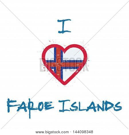 I Love Faroe Islands T-shirt Design. Faroese Flag In The Shape Of Heart On White Background. Grunge