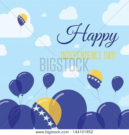 Bosnia And Herzegovina Independence Day Flat Patriotic Design. Bosnian, Herzegovinian Flag Balloons.
