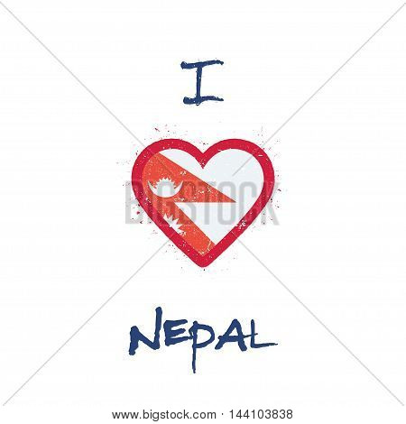 I Love Nepal T-shirt Design. Nepalese Flag In The Shape Of Heart On White Background. Grunge Vector