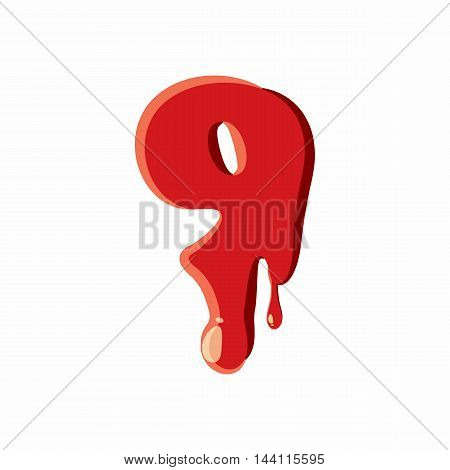 Nine number isolated on white background. Red bloody nine number vector illustration