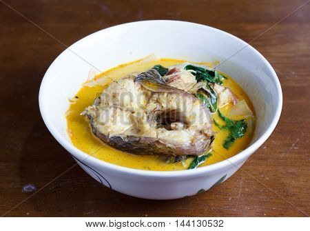 Thai foodspicy snakehead curry with bamboo shoots select focus