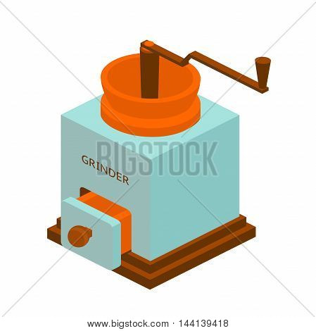 retro coffee grinder with long handle, vector illustration, isometric