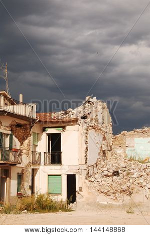 The rubble after the devastation of an earthquake