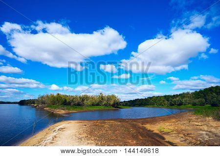 Sand Bars On The River Agan . Summer Landscape.