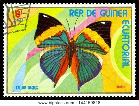 STAVROPOL RUSSIA - August 25 2016: A stamp printed in Equatorial Guinea shows butterfly Kallima Inachus circa 1976.
