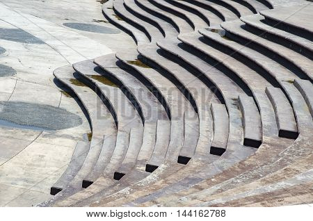 Stairs Architecture background. flat and circular staircase that surrounds a large area