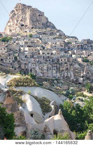 Stone houses of Ushisar in Cappadocia Central AnatoliaTurkey