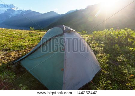 Hicker's tent in the mountains