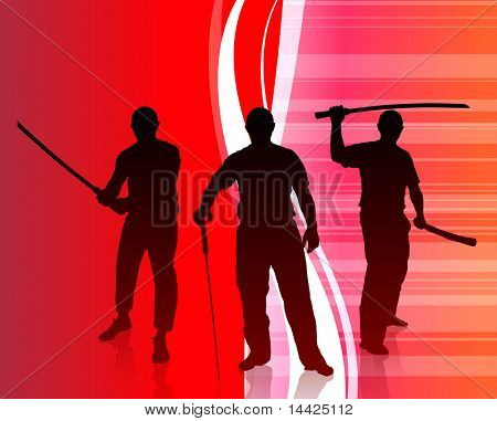 Karate Sensei soyut Internet arka plan özgün çizimde kılıç ile