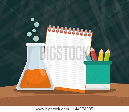 colors paper flask notebook back to shool education  icon set. Colorful and grunge design. Vector illustration