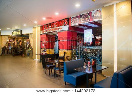 SAINT PETERSBURG, RUSSIA - AUGUST 14, 2014: TGI Fridays restaurant in the Commercial center 'Galery' in Saint Petersburg. One of the biggest commercial centres in the city, opened on Nov 25, 2010