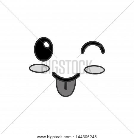 flat design kawaii happy wink facial expression icon vector illustration