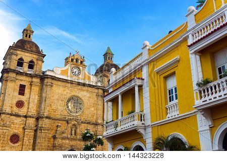 View of the beautiful San Pedro Claver church in Cartagena Colombia