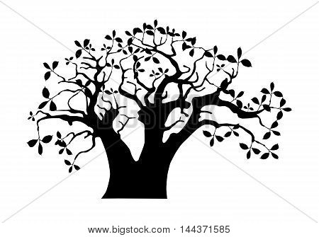 African baobab tree black vector silhouette illustration