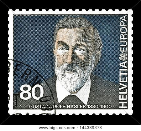 SWITZERLAND - CIRCA 1980 : Cancelled postage stamp printed by Switzerland, that shows Gustav Adolf Hasler.