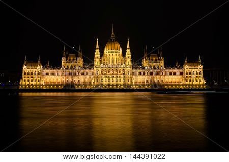 Hungarian Parliament Building at night in Budapest