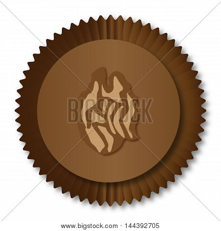 A typical wallnut chocolate from a chocolate box selextion over a white background