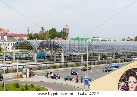 BREST, BELARUS - AUG 30, 2014: Central Railway station in Brest, Belarus. Brest railway station was found in 1886