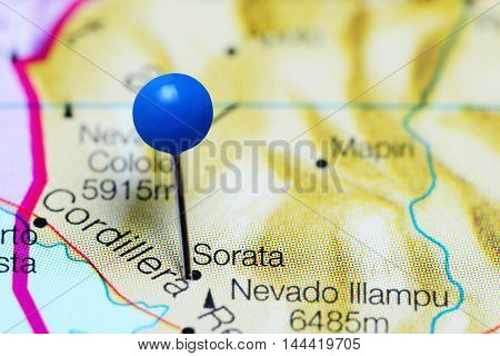 Sorata pinned on a map of Bolivia