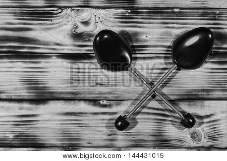 Plastic Black Shoetree On The Vintage Textures Wooden