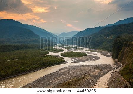 Pastaza River on its way to the Amazon at sunset