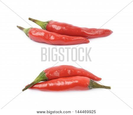Few red italian peppers, composition isolated over the white background, set of two different foreshortenings