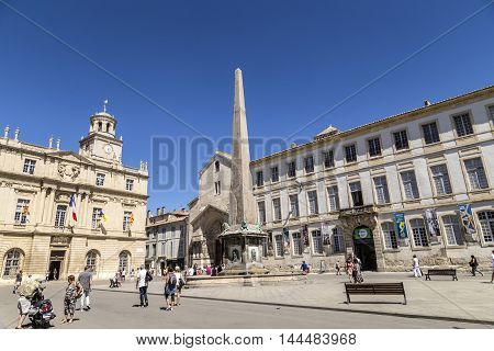 People At Place De La Republique In Arles, France