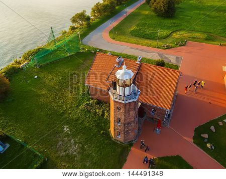 Fat lay, aerial top view of Vente Cape in Lithuania, one of the firs bird ringing place in Europe