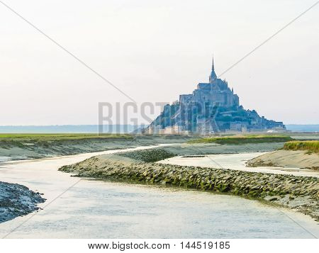 Couesnon river and Mont Saint-Michel at twilight. France