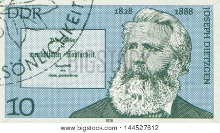 EAST GERMANY - CIRCA 1978: Stamp printed in East Germany showing Joseph Dietzgen, the Marxist philosopher, circa 1978