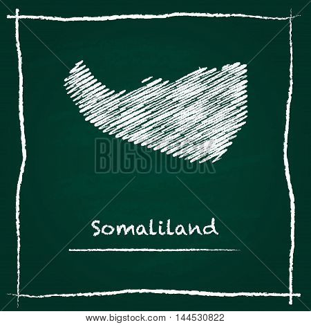 Somaliland Outline Vector Map Hand Drawn With Chalk On A Green Blackboard. Chalkboard Scribble In Ch