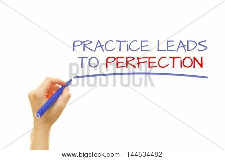 Hand writing Practice leads to perfection on a transparent wipe board
