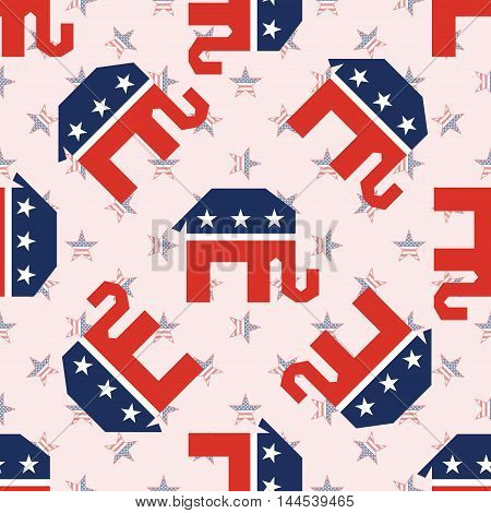 Broken Republican Elephants Seamless Pattern On National Stars Background. Usa Presidential Election