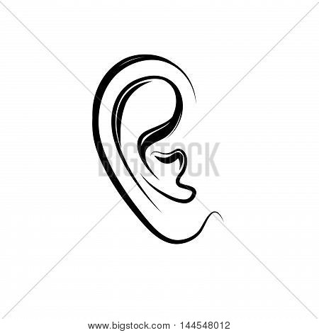 Ear engraving illustration. Human ear isolated over white background