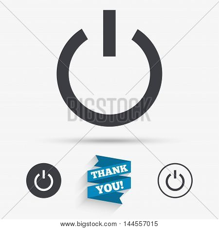 Power sign icon. Switch on symbol. Turn on energy. Flat icons. Buttons with icons. Thank you ribbon. Vector