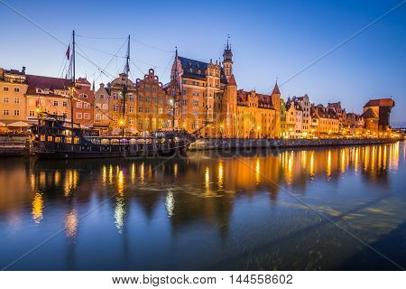 GdanskPoland-September 192015: old town and famous crane Polish Zuraw. View from Motlawa river