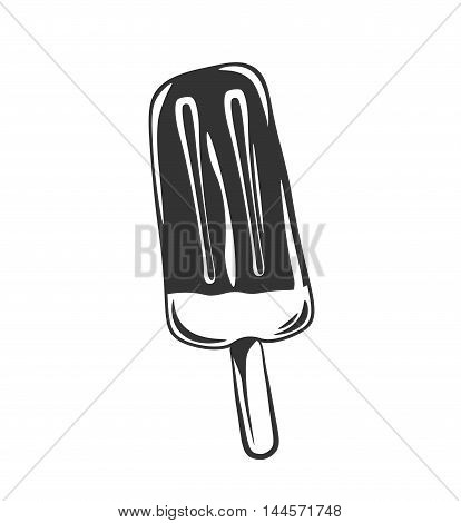 Sketch graphic icecream on a stick, vector draft silhouette drawing, black on white background illustration.