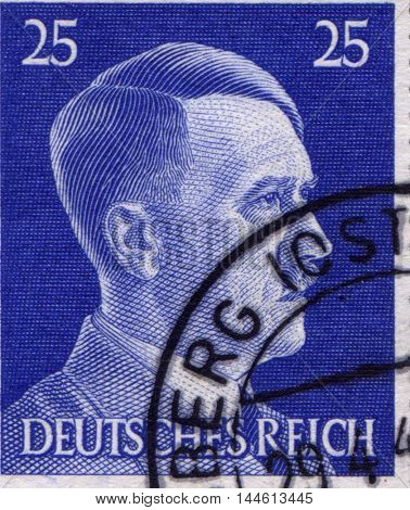 GERMANY - CIRCA 1942: A stamp printed in Germany shows portrait of Adolf Hitler, circa 1942.