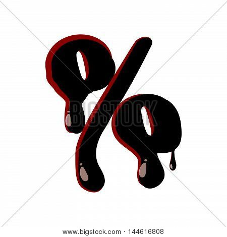 Percent sign from latin alphabet with numbers and symbols made of dark melted chocolate