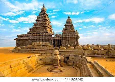 Monolithic Famous Shore Temple Near Mahabalipuram, World Heritage Site In Tamil Nadu, India