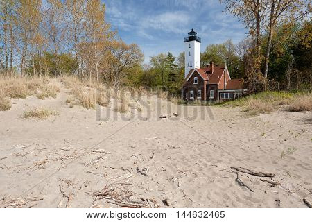 Presque Isle lighthouse, built in 1872, Lake Erie, Pennsylvania, USA