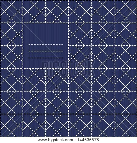 Text frame with rhombs. Sashiko motif. Can be used as seamless pattern. Copy space for text. Abstract backdrop. Traditional Japanese Embroidery Ornament. Endless background. Monochrome.