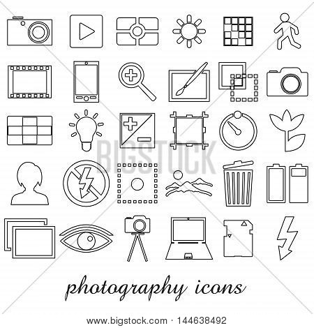 Photography And Camera Theme Black Simple Outline Icons Set Eps10