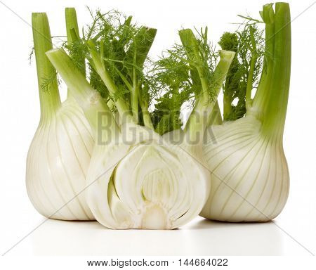 Fresh fennel bulb isolated on white background close up