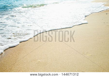 Wallpaper of sea landscape. Seacoast. Azure water and golden sand