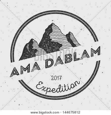 Ama Dablam In Himalayas, Nepal Outdoor Adventure Logo. Round Expedition Vector Insignia. Climbing, T